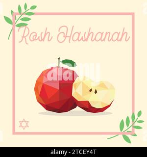 Rosh hashanah poster with apple fruit Low poly style Vector Stock Vector