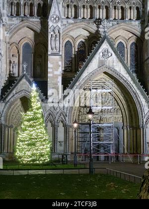 Westminster, London, UK. 5th December, 2023. Westminster Abbey in Westminster, London by night. Maureen McLean/Alamy Stock Photo