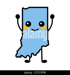Indiana a US state color element. Smiling cartoon character. United state of America. Map with county borders. Stock Vector