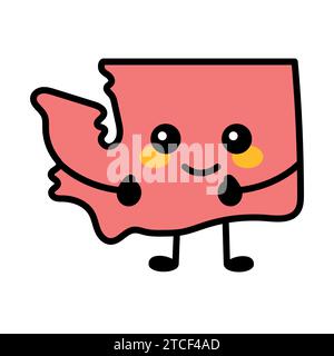 Washington a US state color element. Smiling cartoon character. United state of America. Map with county borders. Stock Vector