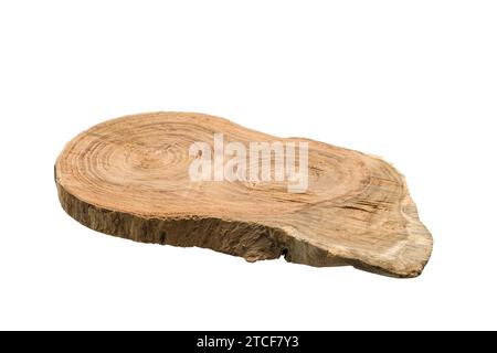 Wooden rustic cutting board isolated on white background. Stock Photo