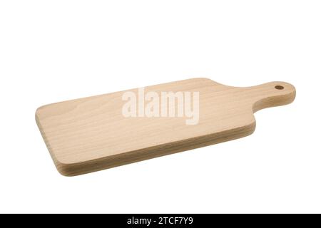 Wooden rectangular cutting board isolated on white background. Stock Photo
