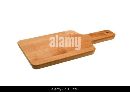 Wooden rectangular cutting board isolated on white background. Stock Photo