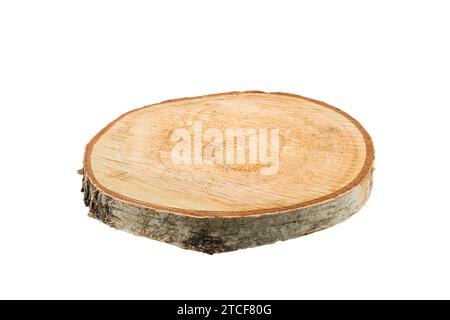 Wooden rustic cutting board isolated on white background. Stock Photo