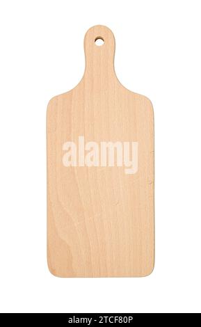 Wooden rectangular cutting board top view, isolated on white background. Stock Photo