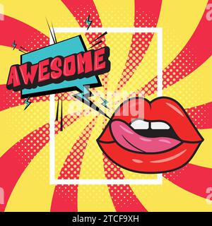 Colored comic page with pop art lips sketch Vector Stock Vector