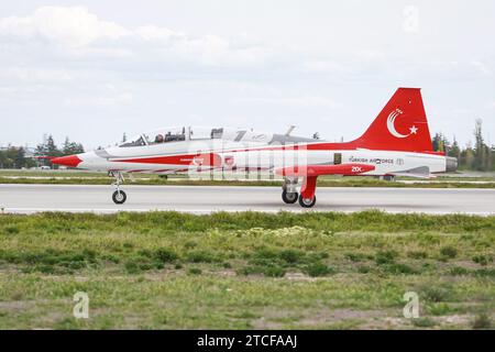 KONYA, TURKIYE - MAY 09, 2023: Turkish Air Force Canadair NF-5A Freedom Fighter take-off from Konya Airport during Anatolian Eagle Air Force Exercise Stock Photo