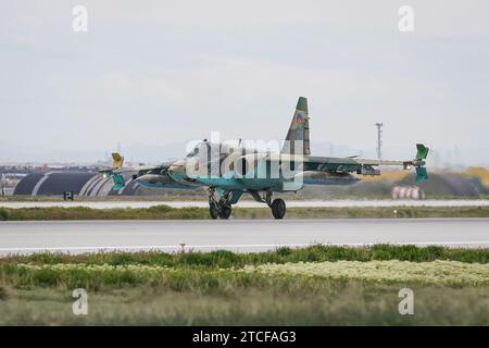 KONYA, TURKIYE - MAY 09, 2023: Azerbaijani Air Force Sukhoi Su-25BM Frogfoot (255081106) landing to Konya Airport during Anatolian Eagle Air Force Exe Stock Photo