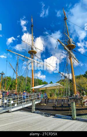 Re-creation of the three ships that brought America's first colonists in 1607 at the Living History Museum, Jamestown Settlement, VA Stock Photo