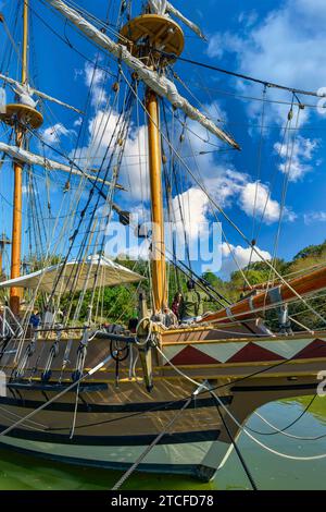 Re-creation of the three ships that brought America's first colonists in 1607 at the Living History Museum, Jamestown Settlement, VA Stock Photo