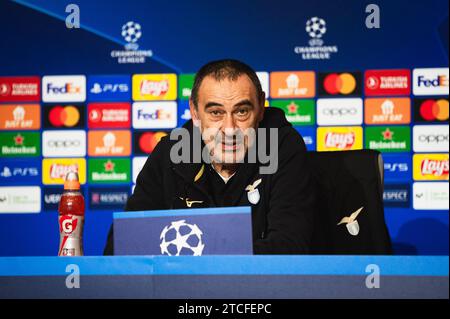 Madrid, Madrid, Spain. 12th Dec, 2023. Maurizio Sarri, coach of Lazio, seen speaking during the press conference of the Champions League football match between Atletico Madrid and Lazio at Metropolitano Stadium in Madrid, Spain. (Credit Image: © Alberto Gardin/ZUMA Press Wire) EDITORIAL USAGE ONLY! Not for Commercial USAGE! Stock Photo