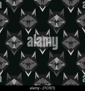 Geometric Wolf heads Elements. Wild Animal in the woods. Black and gray stylish repeat design for wallpaper, fabric background. Stock Vector