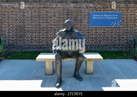 Statue of Washington sitting outside the American Revolution Museum at Yorktown VA Stock Photo