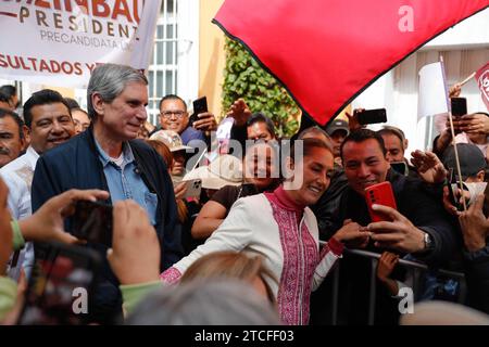 Tlaxcala, Mexico. 10th Dec, 2023. Claudia Sheinbaum, presidential pre- candidate for Morena Party during their political rally Course to the Mexican elections at the Huamantla Plaza de Toros .On December 10, 2023 in Mexico City, Mexico (Credit Image: © Essene Hernandez/eyepix via ZUMA Press Wire) EDITORIAL USAGE ONLY! Not for Commercial USAGE! Stock Photo