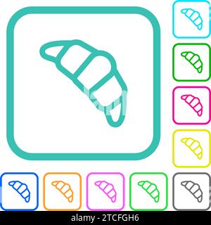 Croissant outline vivid colored flat icons in curved borders on white background Stock Vector