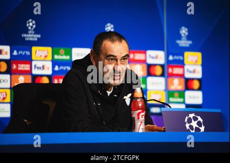 Madrid, Spain. 12th Dec, 2023. Maurizio Sarri, coach of Lazio, seen speaking during the press conference of the Champions League football match between Atletico Madrid and Lazio at Metropolitano Stadium in Madrid, Spain. Credit: Independent Photo Agency/Alamy Live News Stock Photo