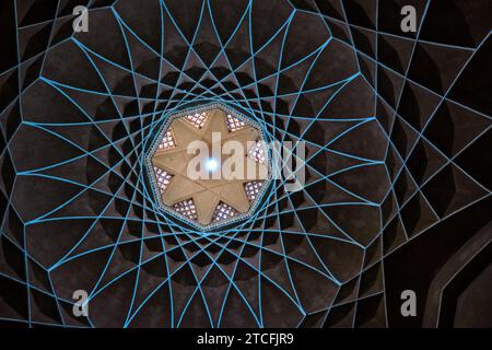 Inside the Windtower (wind catcher), Dowlat Abad or dowlatabat in Iran, Dome and magnificient dome patter in wind tower of dowlad abat, iran. Stock Photo