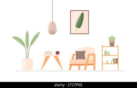 Living room rest area or psychologist's office. Bright flat vector interior in cartoon style Stock Vector