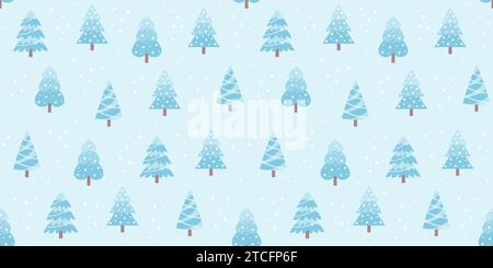 Seamless pattern with blue Christmas trees on a pastel blue background. Flat vector illustration Stock Vector