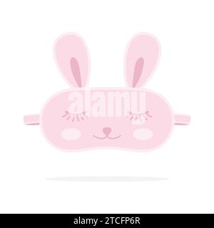 Pink rabbit sleeping mask isolated on white background. Flat vector illustration Stock Vector