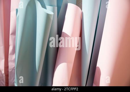 blue and pink crumpled paper background, texture for web design screensavers. Template for various purposes or creating packaging. Stock Photo