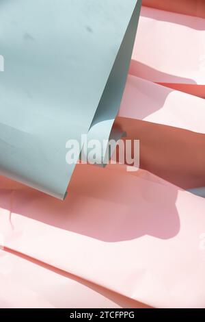 blue and pink crumpled paper background, texture for web design screensavers. Template for various purposes or creating packaging. Stock Photo