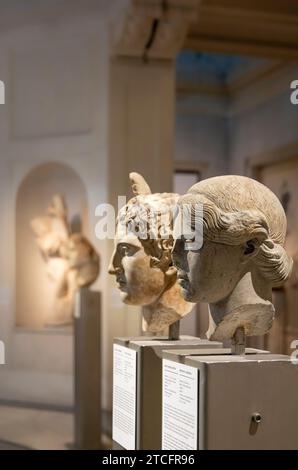 Marble Heads of a Greek Goddess (unIDed) and Hermes. Roman Copies after Greek originals. From Ephesos / Ephesus, 1 & 2 AD. Currently in Ephesus Museum. Stock Photo