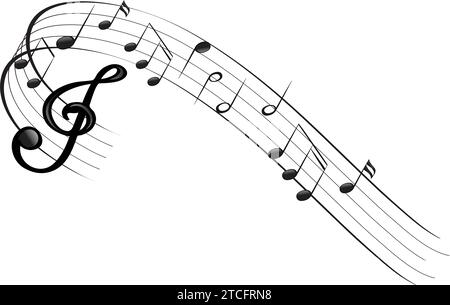 Abstract curved musical pentagram with musical notes Vector Stock Vector
