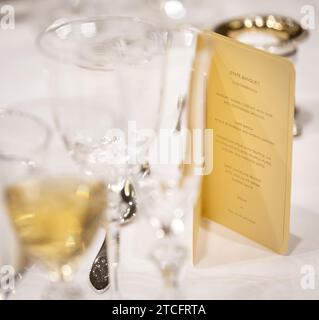 THE HAGUE - The menu during a state banquet in the Royal Palace Amsterdam. At the invitation of the king, South Korean President Yoon Suk Yeol will pay a state visit to the Netherlands. ANP KOEN VAN WEEL netherlands out - belgium out Stock Photo