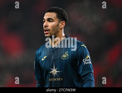 Ben Cabango #5 of Swansea City, during the Sky Bet Championship match Stoke City vs Swansea City at Bet365 Stadium, Stoke-on-Trent, United Kingdom, 12th December 2023  (Photo by Craig Thomas/News Images) Stock Photo