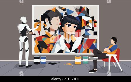 Robot creating artwork vector concept Stock Vector