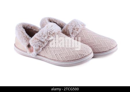 Home soft slippers isolated on white background. Stock Photo