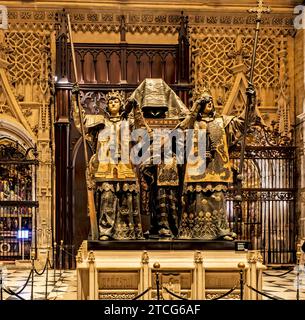 The tomb of Christopher Columbus in the Seville Cathedral, Spain, a UNESCO, World Heritage Site Stock Photo