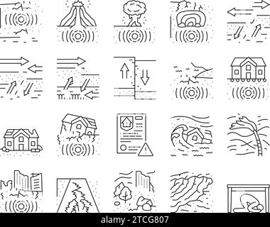earthquake disaster wave crack icons set vector Stock Vector Image ...