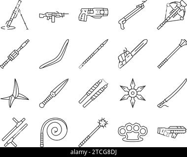 weapon gun game knife war icons set vector Stock Vector