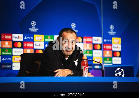 Madrid, Spain. 12th Dec, 2023. Maurizio Sarri, coach of Lazio, speaks during the press conference of the Champions League football match between Atletico Madrid and Lazio at Metropolitano Stadium in Madrid. Credit: SOPA Images Limited/Alamy Live News Stock Photo