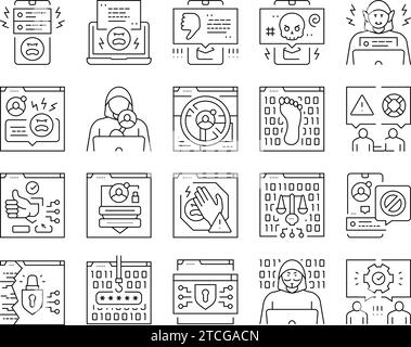 cyberbullying cyber online icons set vector Stock Vector