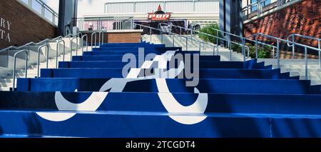 Atlanta, GA, USA: June 12,2021-An entrance to Battery Park next to Truist Stadium in Atlanta, Georgia. The stadium is a ballpark and the home field of Stock Photo