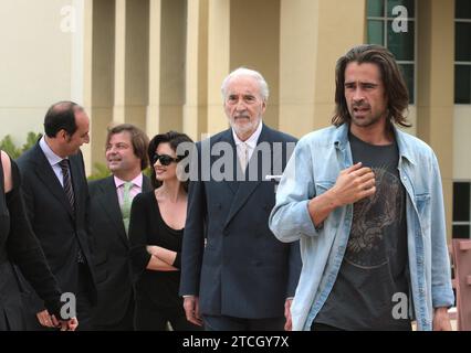 Alicante 05/14/2008 Triage film presentation. Colin Farell, Paz Vega, Christopher Lee, José María Rodriguez Galant (Director Ciudad de la Luz) and José Luis Villanueva (General Director of Project Coordination) Photo Juan Carlos Soler archdc. Credit: Album / Archivo ABC / Juan Carlos Soler Stock Photo