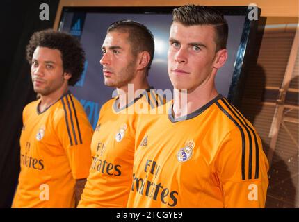 Madrid, September 12, 2013. Marcelo, Benzema and Bale Present the New Real Madrid Shirts for the Champions League. Photo: Ignacio Gil. Ķ.ArchdcĶ. Ignacio Gil. Credit: Album / Archivo ABC / Ignacio Gil Stock Photo