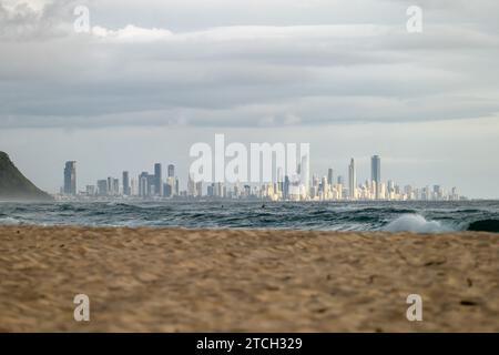 The Gold Coast Skyline in Australia from the Beach Stock Photo