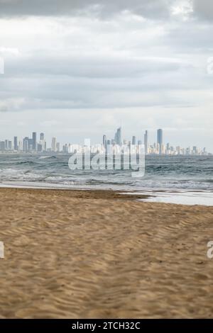 The Gold Coast Skyline in Australia from the Beach Stock Photo