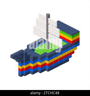 Pirate ship in isometry. Vector Stock Vector