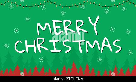 Merry Christmas with snow on green tree, decorative garland glow. Xmas Decorations. Vector illustration Stock Vector