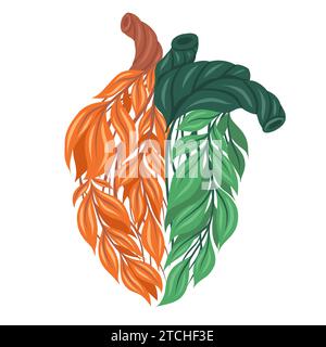 Vector clipart of half healthy and unhealthy human heart made of leaves isolated from background. Healthy and unhealthy balanced lifestyle. Organ Stock Vector