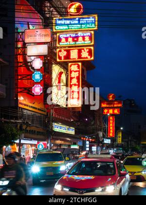 Chinatown Bangkok, Thailand - Dec 3, 2023: Street scene of Yaowarat road of Chinatown in the evening. Stock Photo