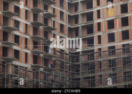 Construction site of a brick tall building in Bucharest, Romania. Stock Photo