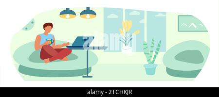 A man is resting in a chair. Self-care concept. Vector illustration. Stock Vector