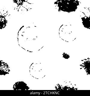 Seamless pattern of stains and splashes. Black circles and blots. Vector illustration Stock Vector