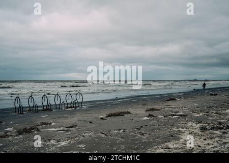 A scenic view of Liepaja Beach in Latvia on a cloudy day. Stock Photo